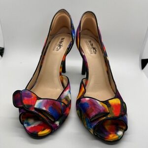 Coach and Four Heels Size 8M Vibrant Multicolor Bow Peep Toe Stiletto Pumps